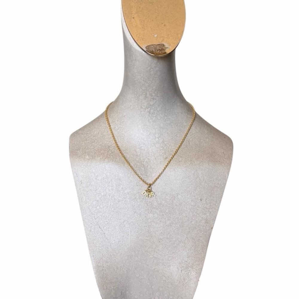 Vintage Christian Dior DIOR Letter Charm Necklace Gold Tone CD Logo Adjustable